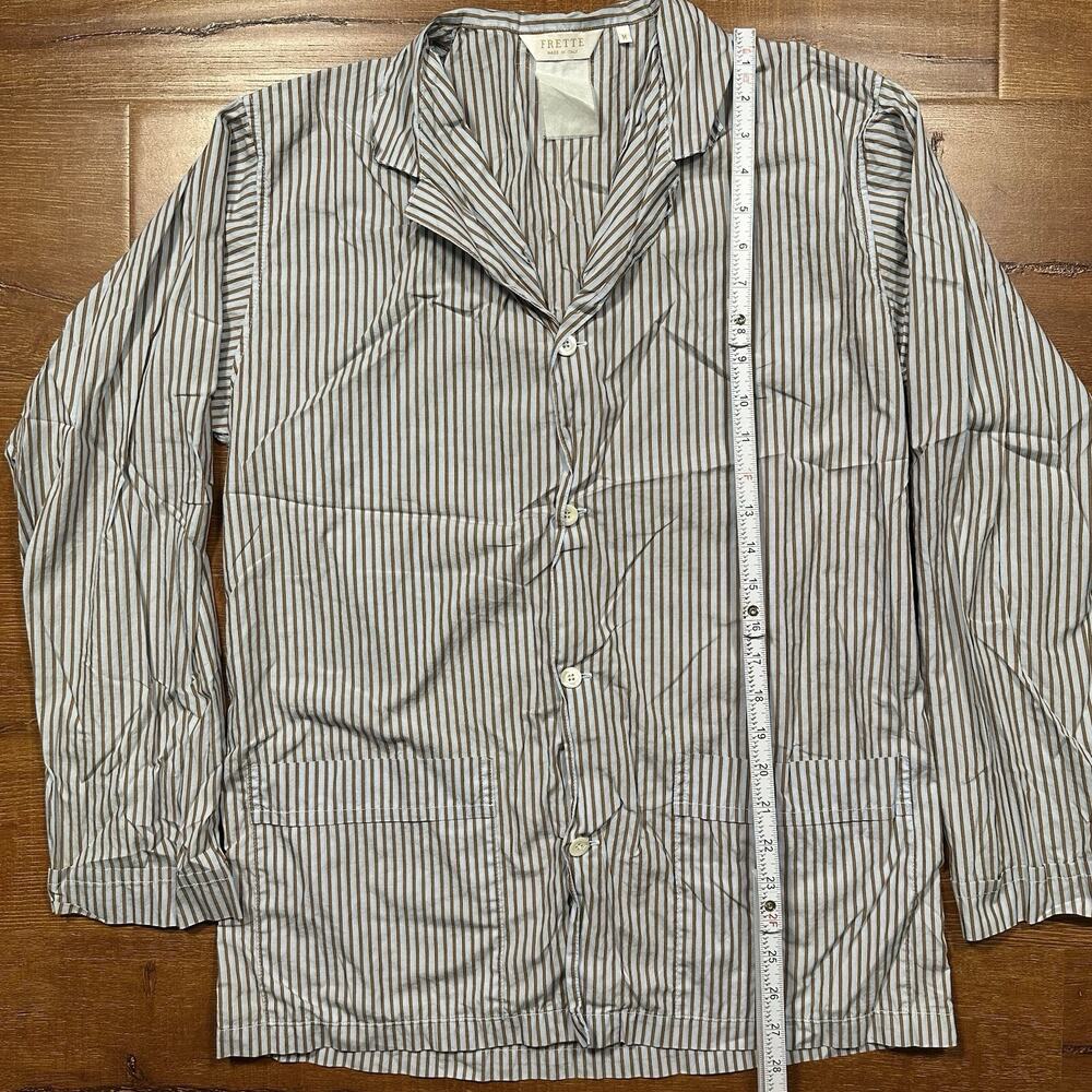 Frette Button Up Pajama Shirt Mens M Blue Stripe Woven Designer Luxury Comfort - Picture 6 of 9